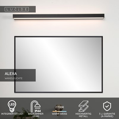 Lucide ALEXA - Wandleuchte Badezimmer - LED - 1x13W 2700K - IP44 - Schwarz